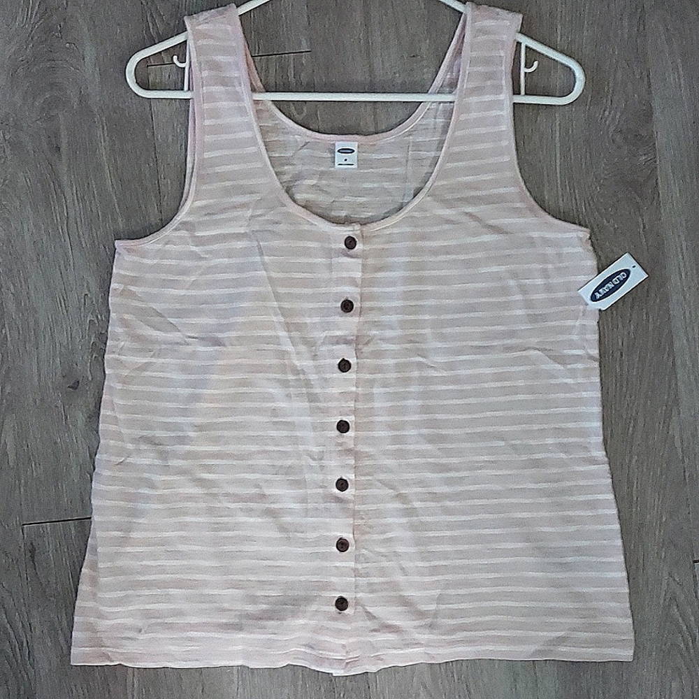 Old Navy Pink & White Striped Buttondown Tank Top